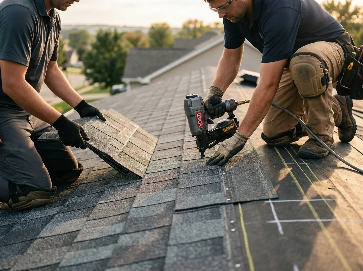 Professional roofer working on a residential roof in Imperial